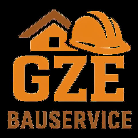 GZE Bauservice logo featuring a house and construction helmet in orange and brown